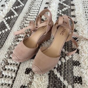 Macy's INC Maisie Faux Suede Platform Espadrille Wedge Blush Pink